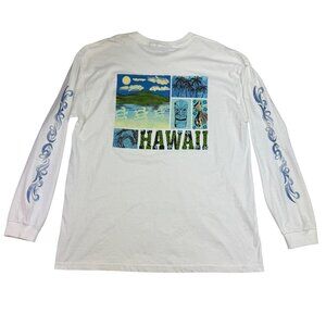 Yatchclub White Hawaiian Hawaii Tiki Crew neck Long Sleeve T-shit Men's sz XL